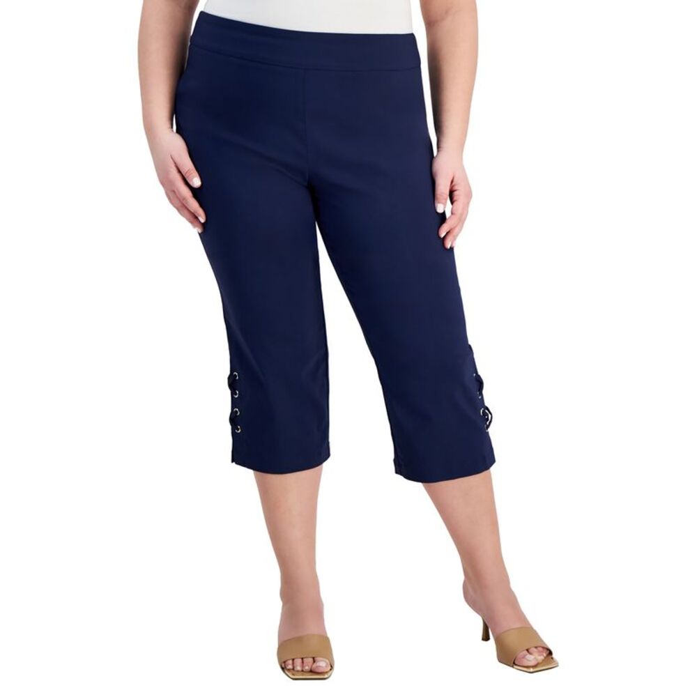 JM Collection Plus Size Side Lace-Up Capri Pants
